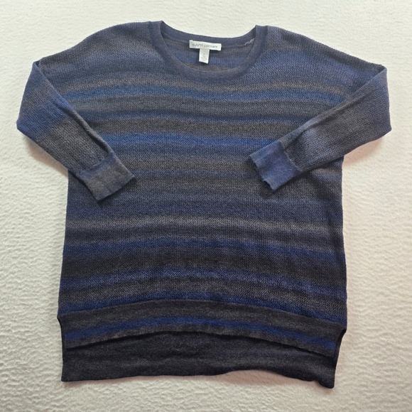 Autumn Cashmere Striped 100% Cashmere Crewneck Sweater Blue Grey Womens Medium - Picture 2 of 10